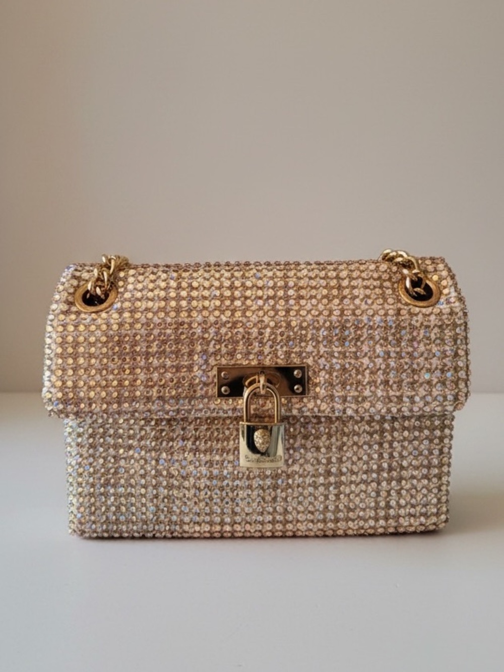 NWOT Kurt Geiger Gold Crystal Embellished Chain Shoulder Bag